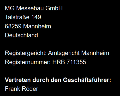 Handelsregisterauszug MG Messebau GmbH, Zweigstelle Nürnberg